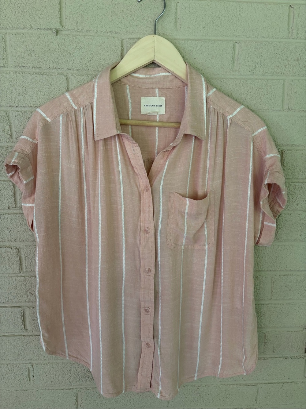 American Eagle Outfitters Blush Pink Striped Button-Down Shirt